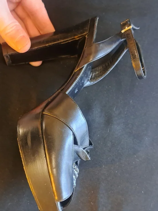 Celine Black Leather Open-Toe Ankle-Strap Heels with Stud Detail - Picture 7 of 7